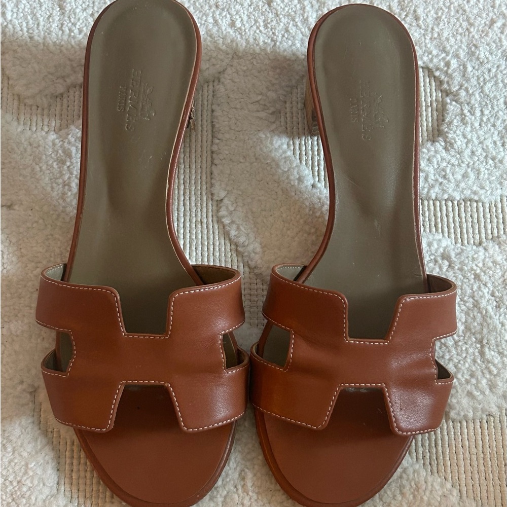 Authentic Hermes Brown Leather Oran Sandals